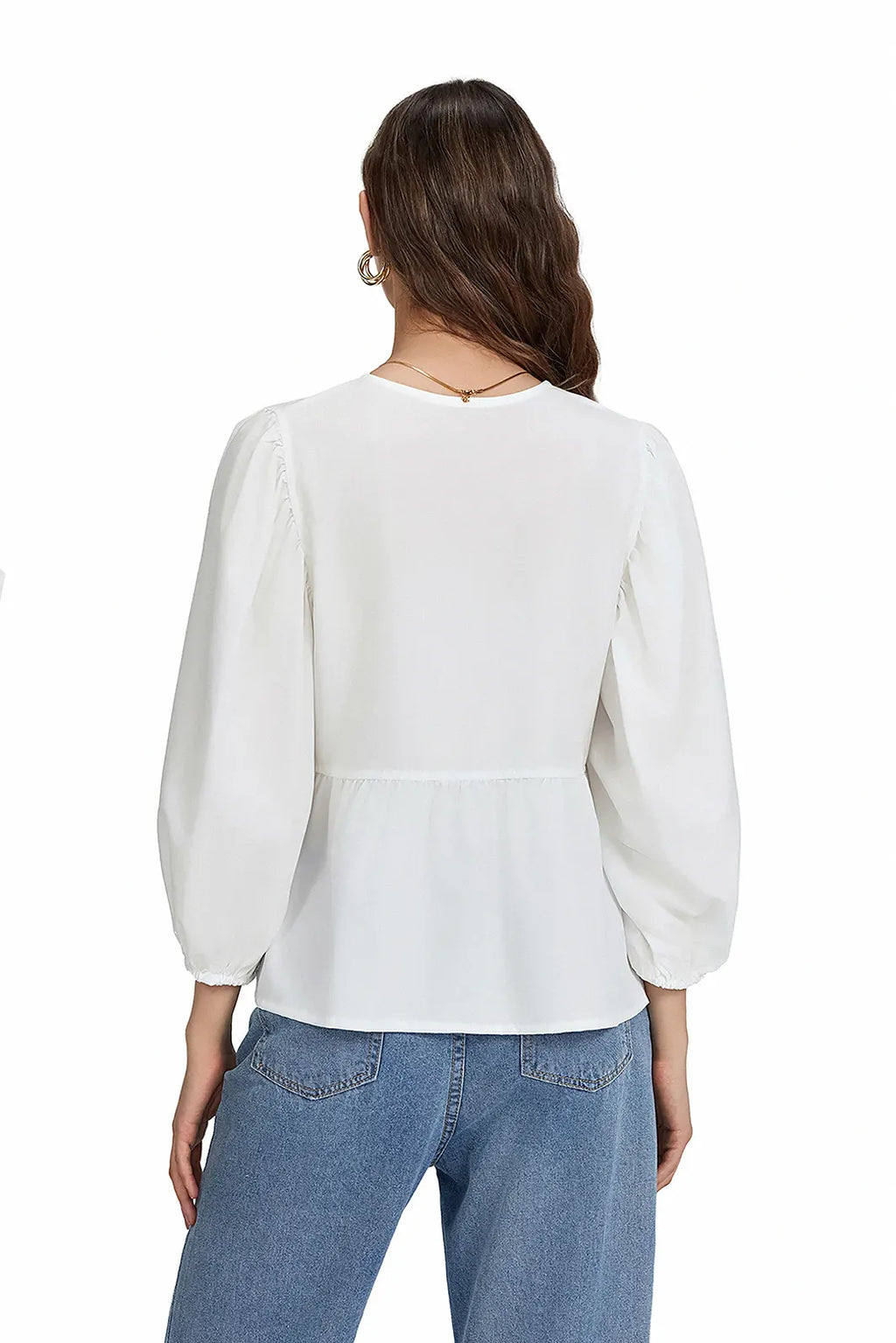Modern Puff Sleeve Peplum Bow Ties Blouse Top