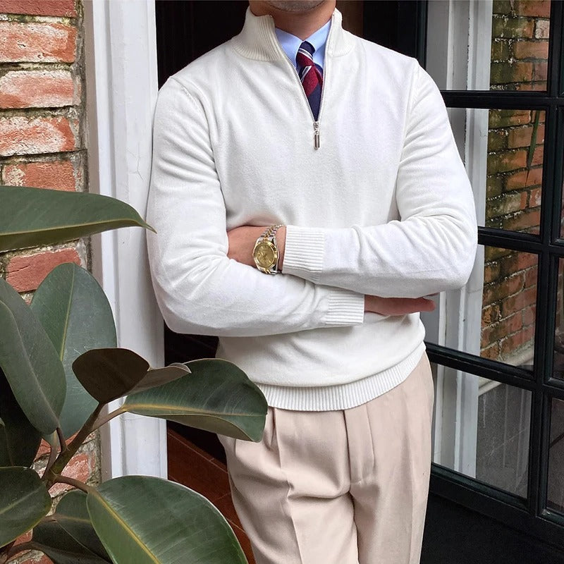 Wool Blend Sweater with Zip Front