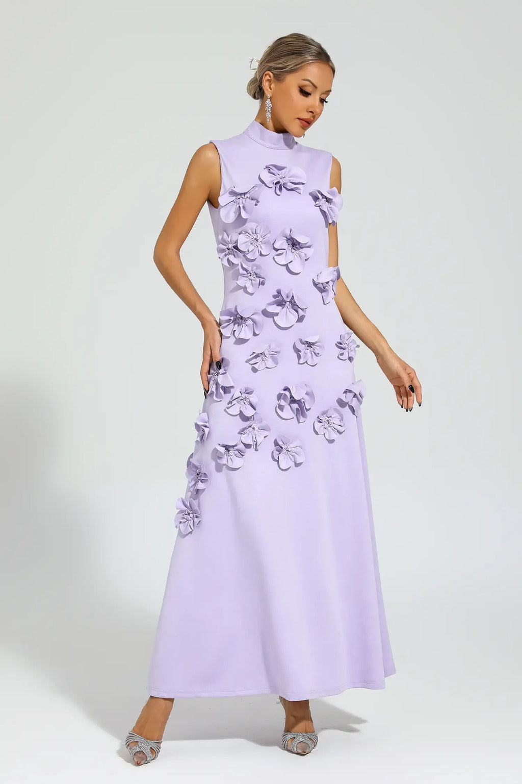 Ethel Flower Embellished Sleeveless Maxi-Length Dress