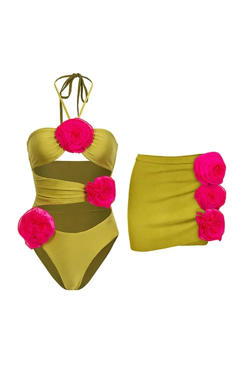 Flower Decor One-Piece Swimwear