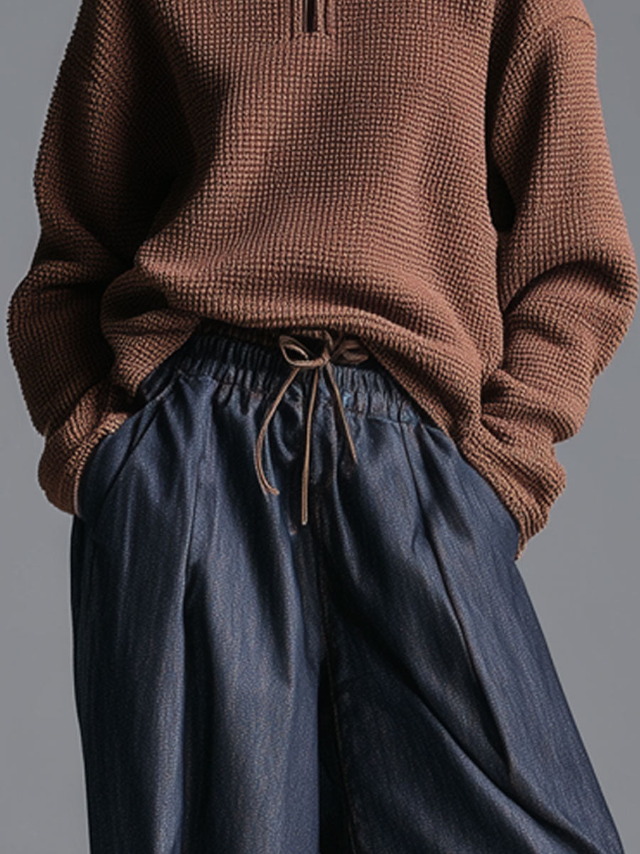 Modern Fashion Retro Elastic Waist Navy Blue Lantern Jeans