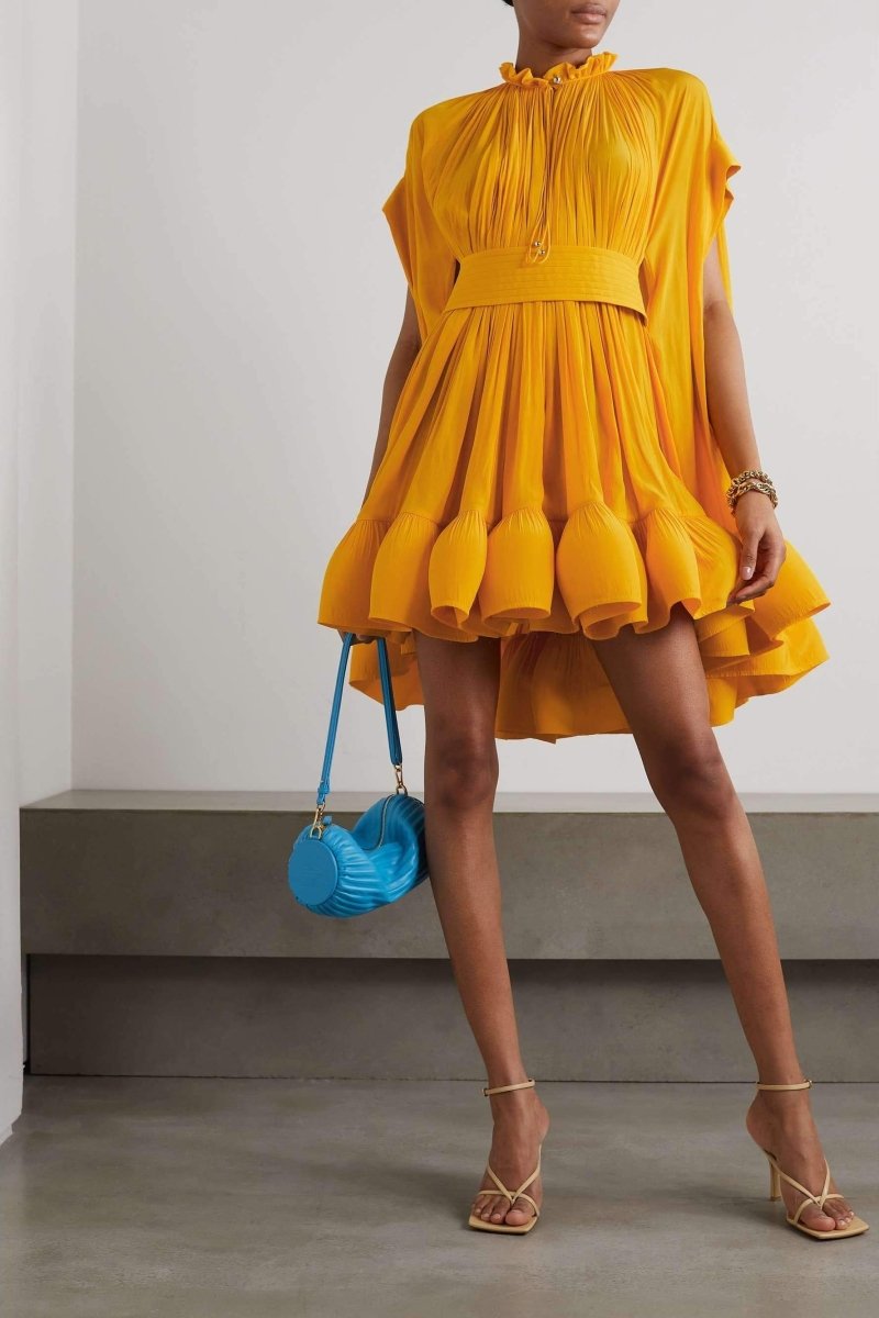 Eartha Cape-effect Ruffled Mini-Length Dress