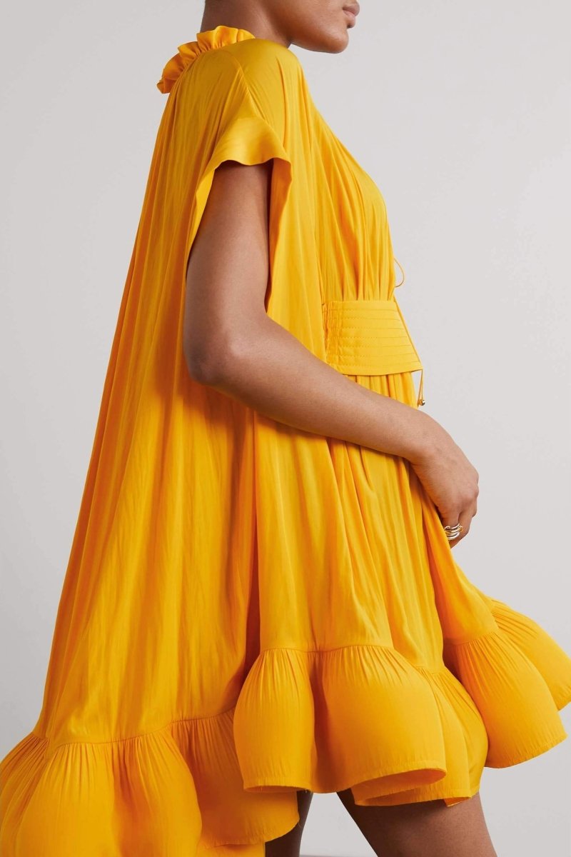 Eartha Cape-effect Ruffled Mini-Length Dress