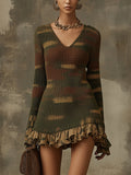 Green Tones Camouflage Knit Mini-Length Dress