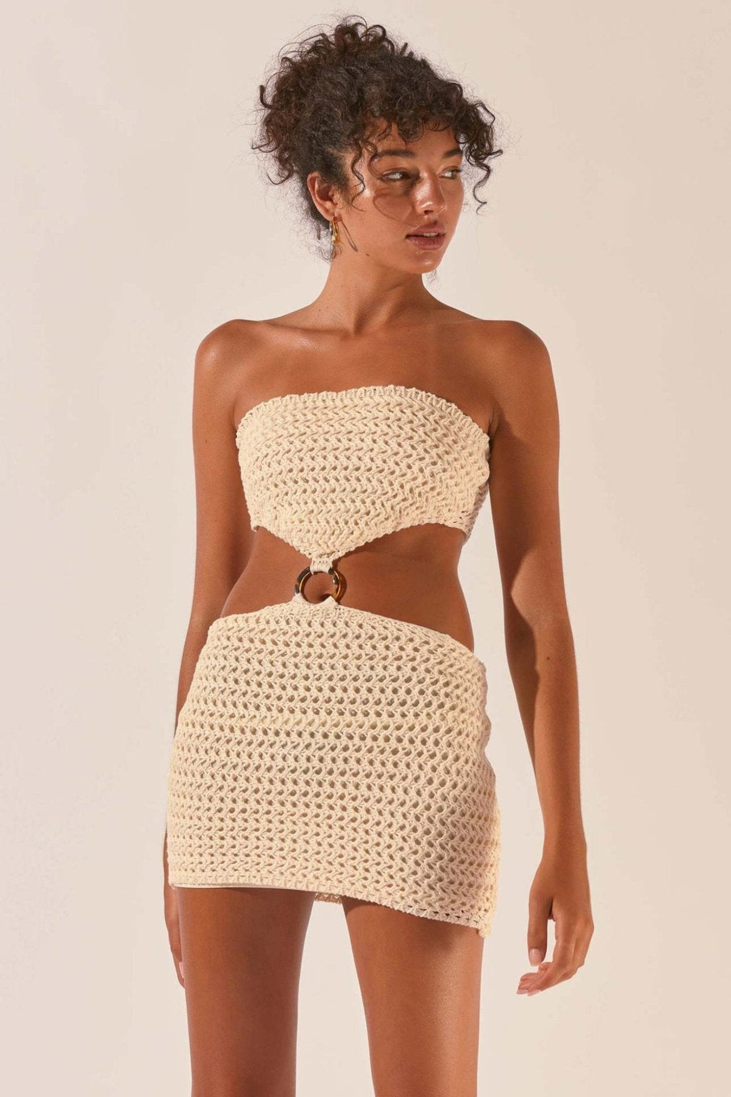 Edna Strapless Cut-out Crochet Mini-Length Dress