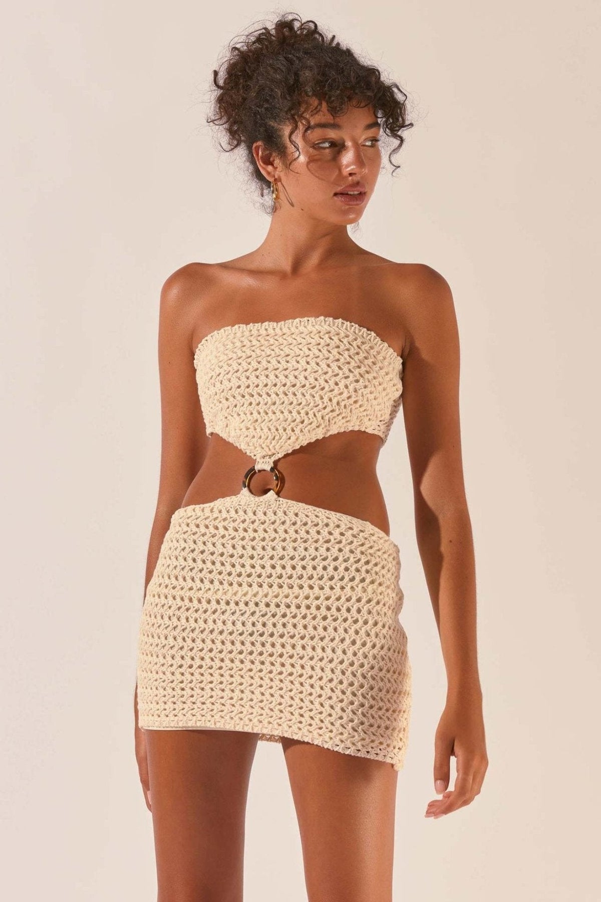 Edna Strapless Cut-out Crochet Mini-Length Dress