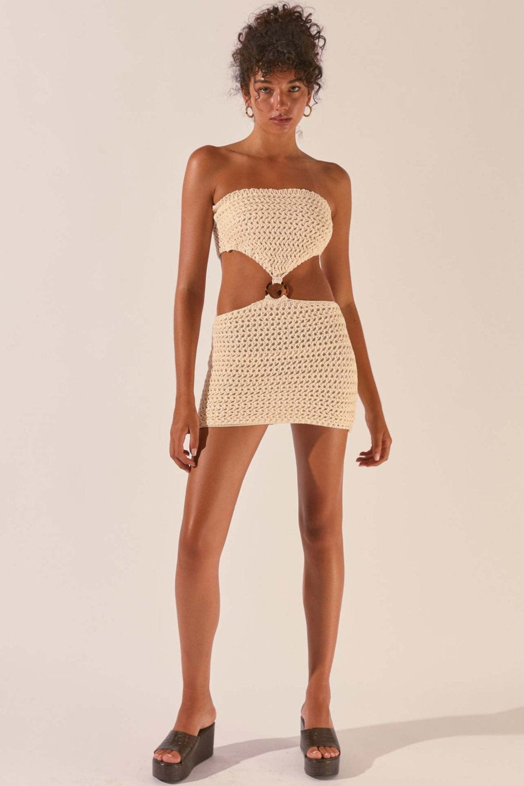 Edna Strapless Cut-out Crochet Mini-Length Dress