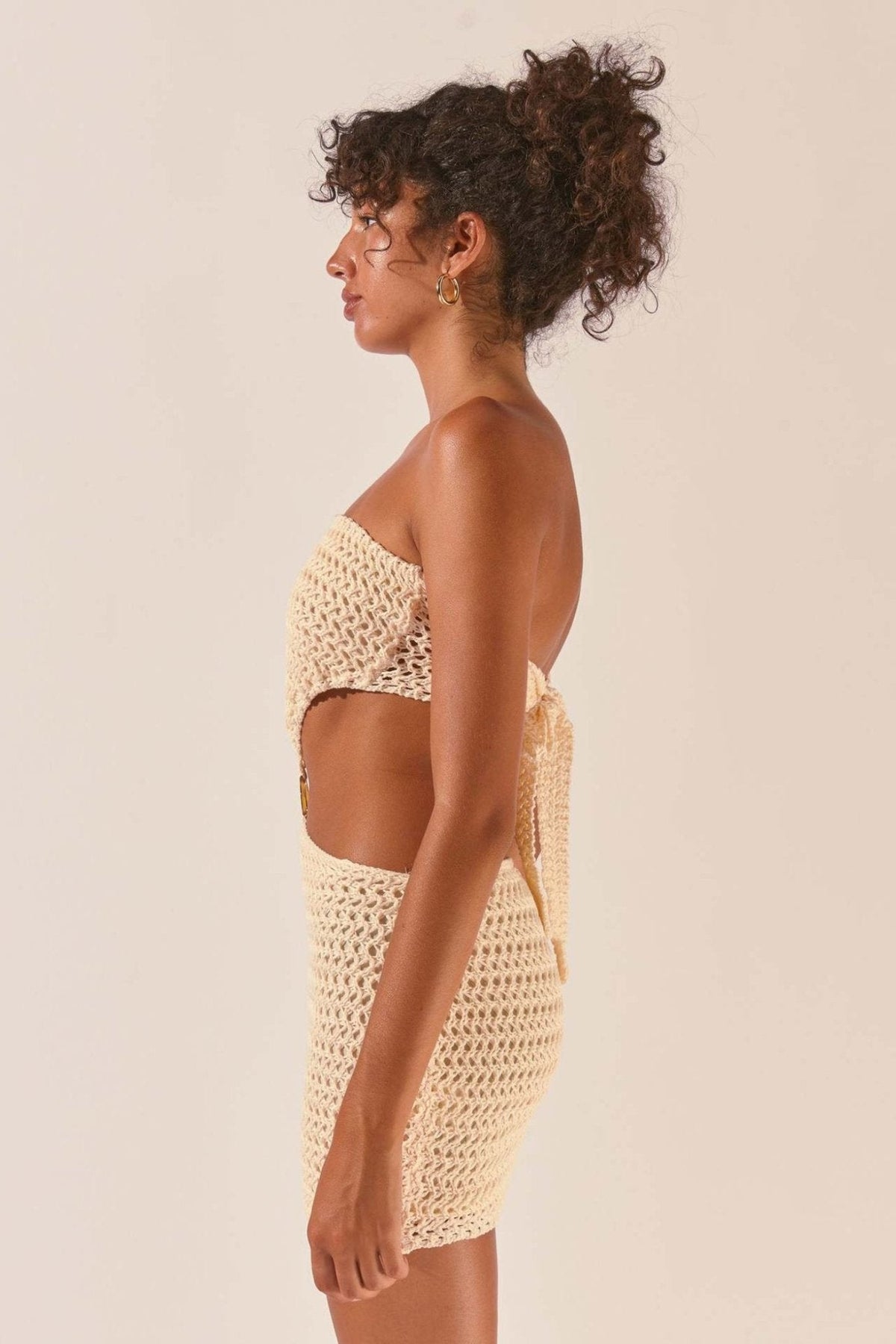 Edna Strapless Cut-out Crochet Mini-Length Dress