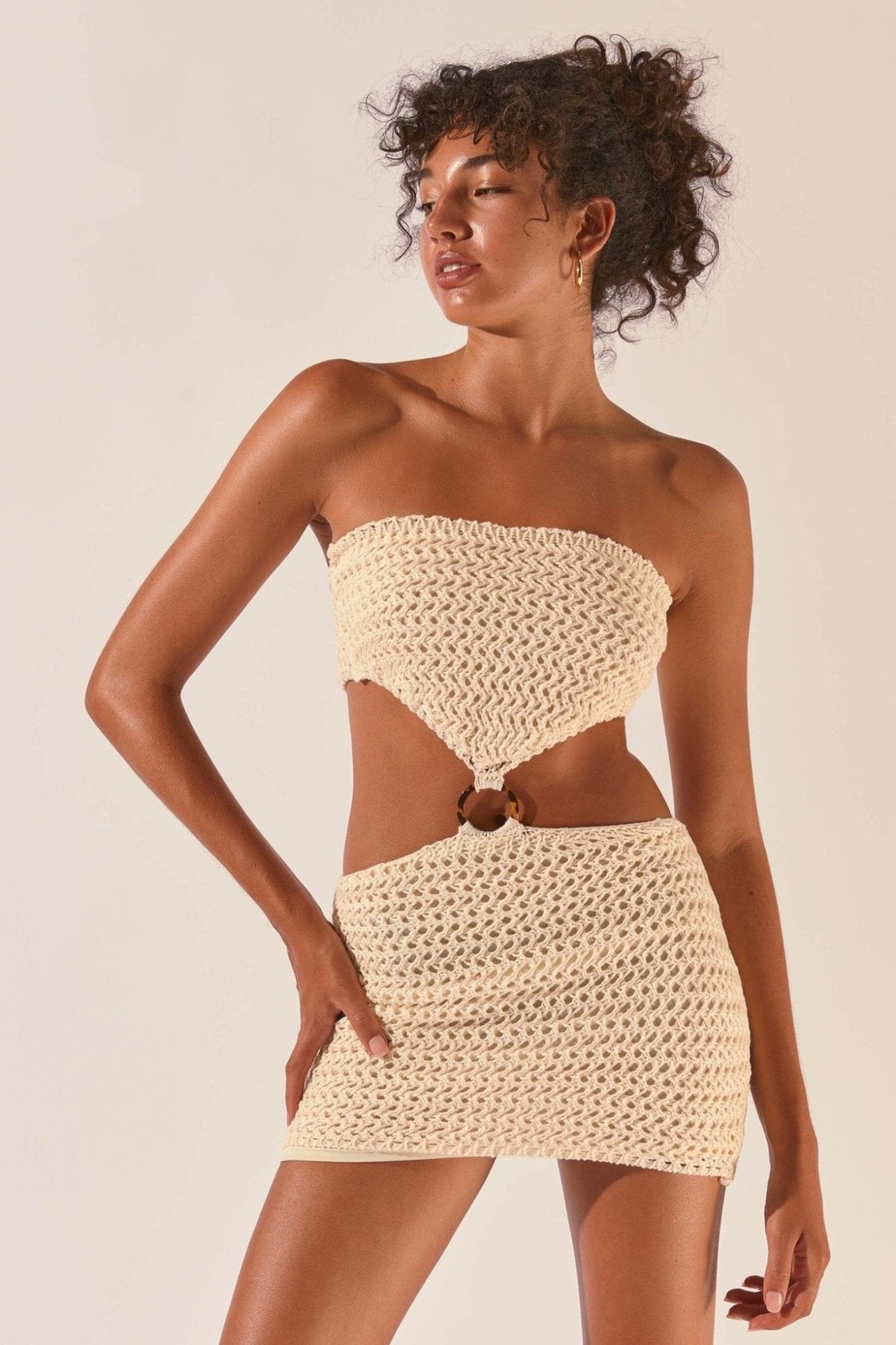Edna Strapless Cut-out Crochet Mini-Length Dress