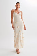 Edwina V-Neck Knitted Flower Maxi-Length Dress