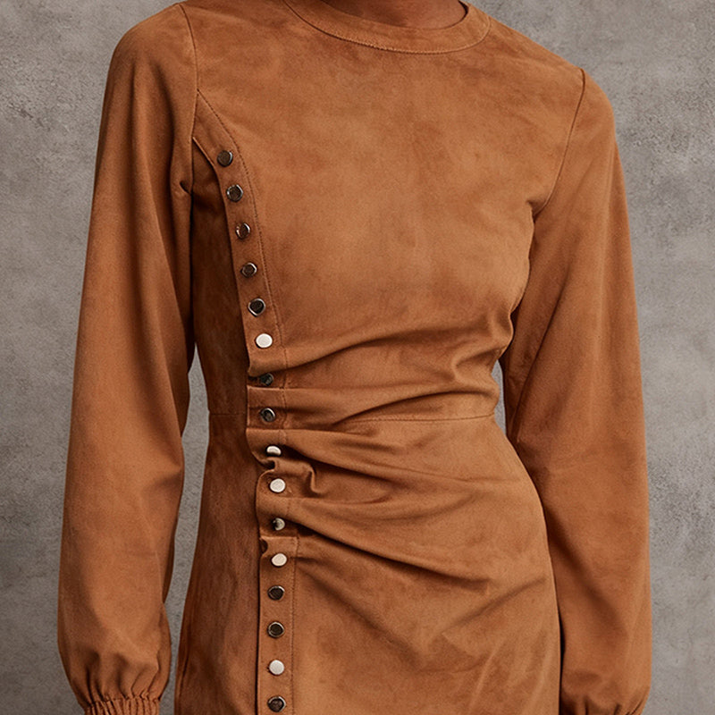 Modern Women's Western Retro Style Autumn And Winter New Suede Dress