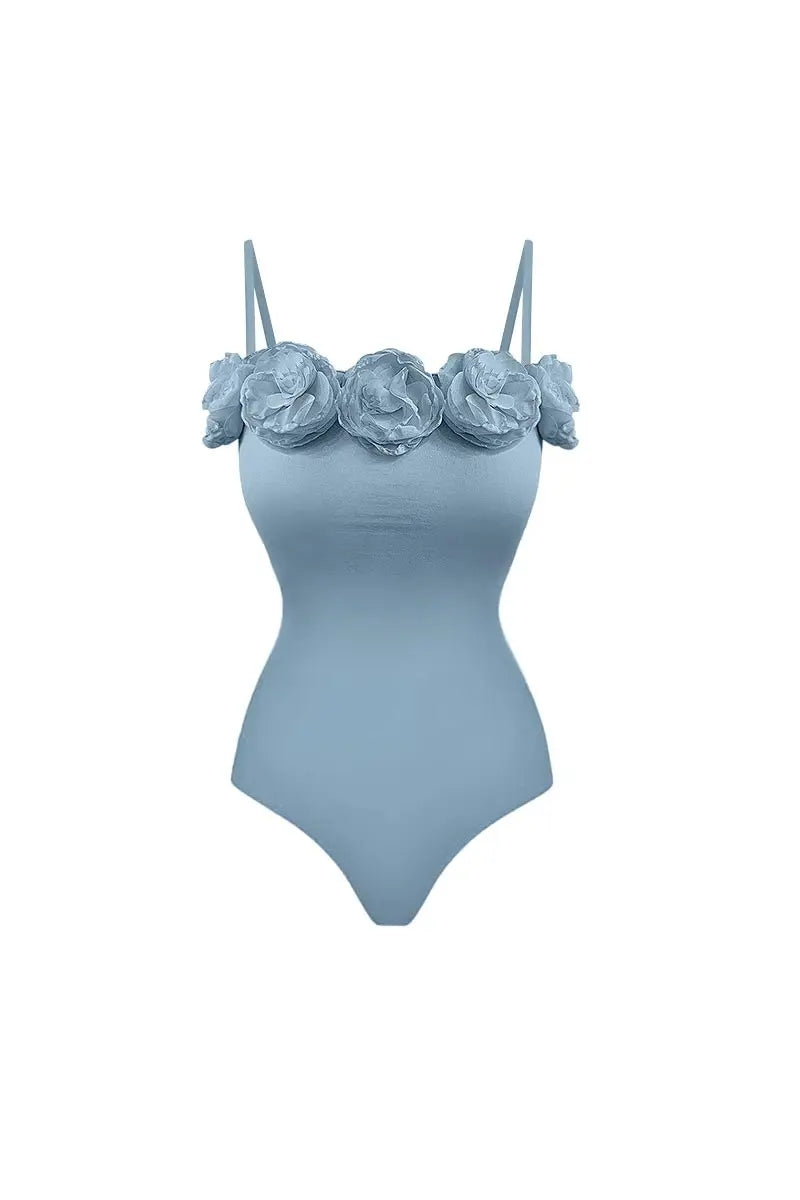 French Style Swimsuit with Handcrafted Flower Applique