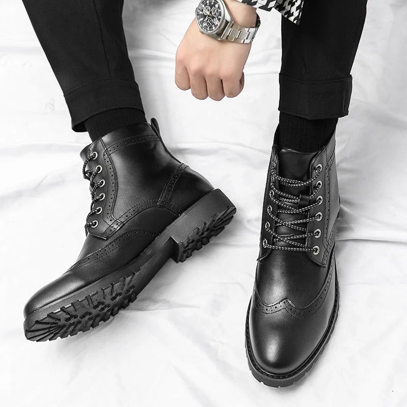 Cowhide Leather Chelsea Boots with Brogue Detailing