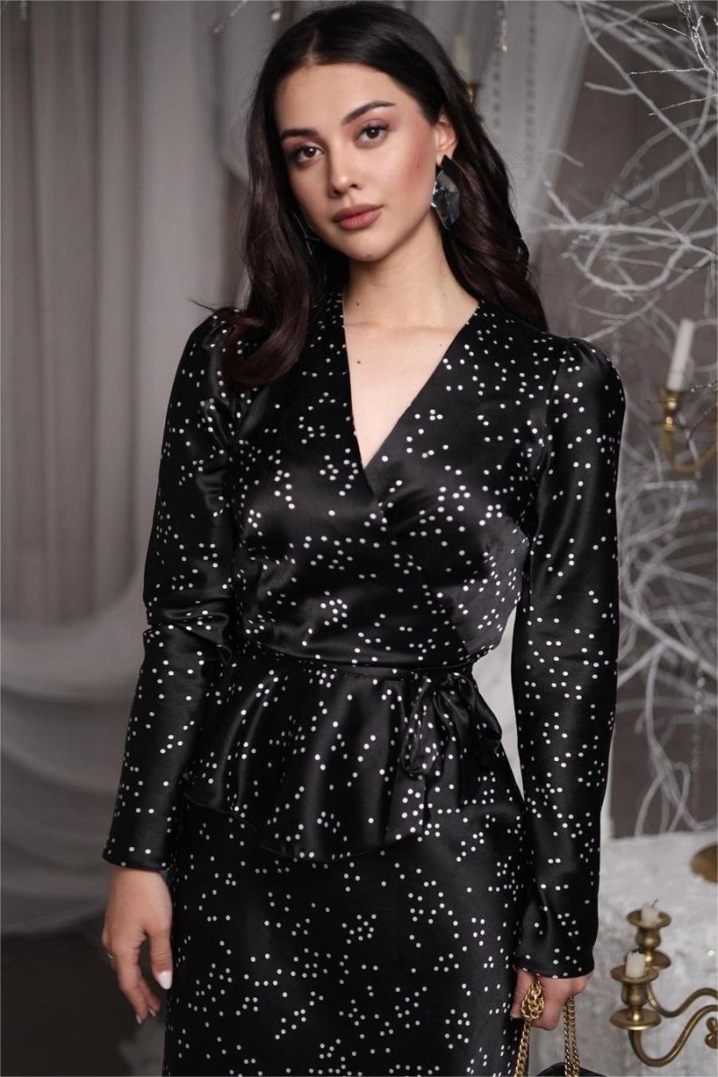 Eileen Flower Wrap Lace-Up Blouse & Maxi Skirt Set