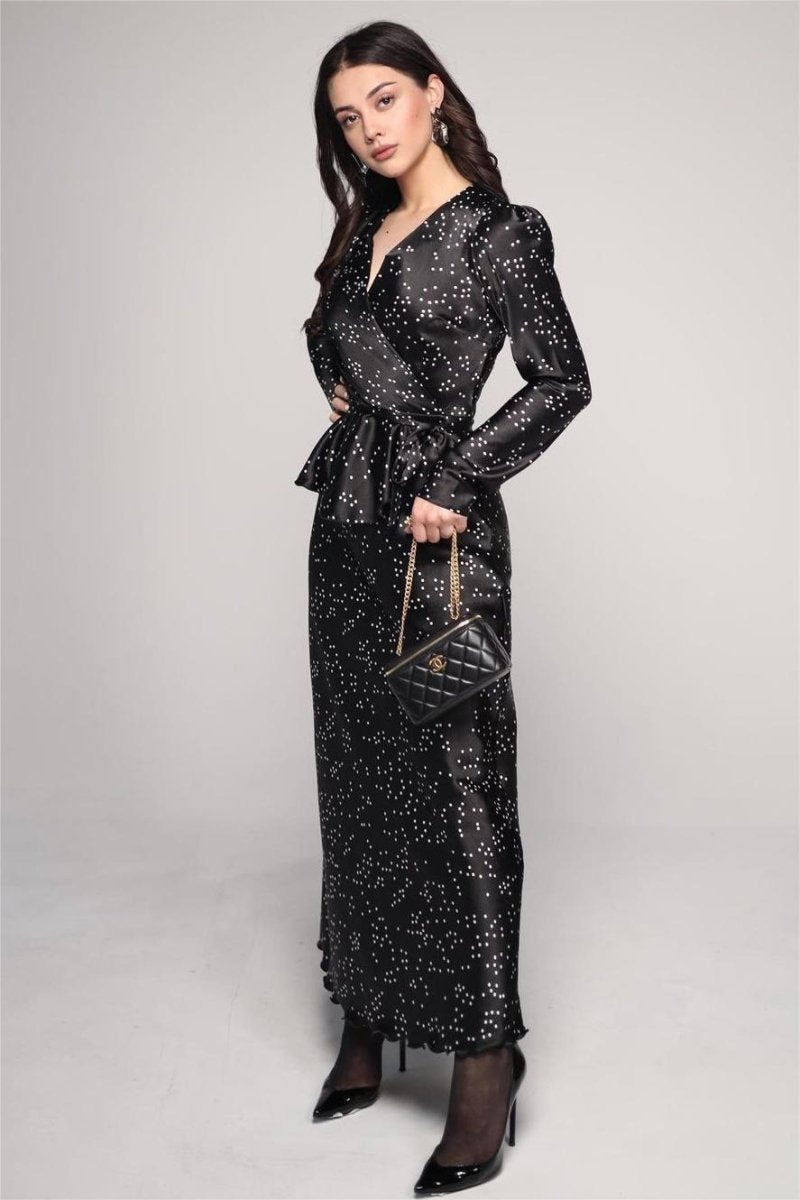 Eileen Flower Wrap Lace-Up Blouse & Maxi Skirt Set
