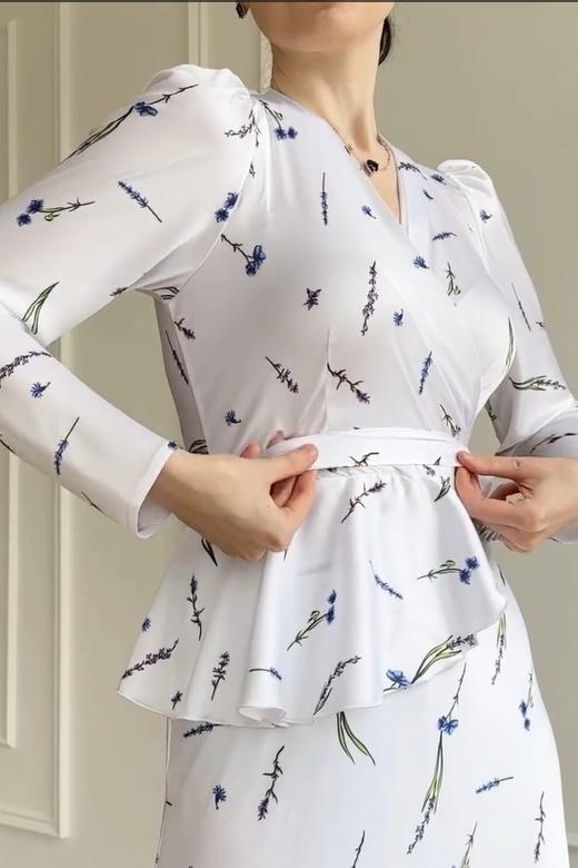 Eileen Flower Wrap Lace-Up Blouse & Maxi Skirt Set