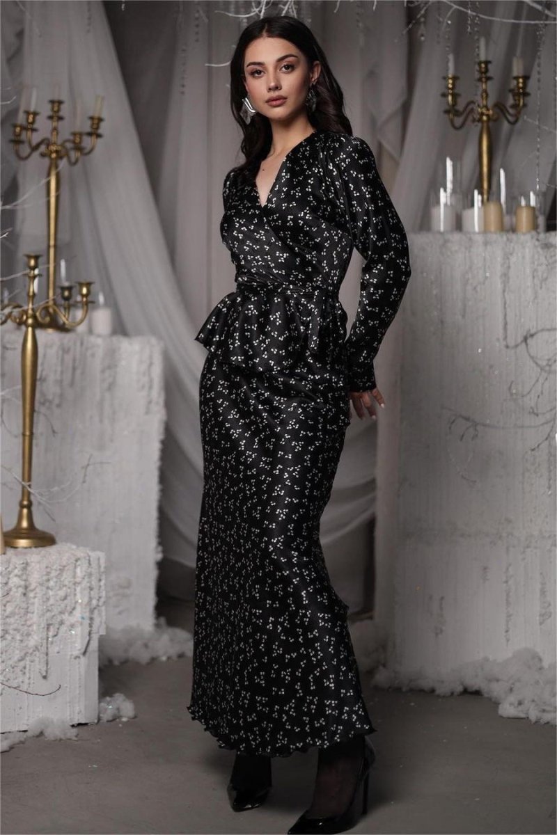 Eileen Flower Wrap Lace-Up Blouse & Maxi Skirt Set