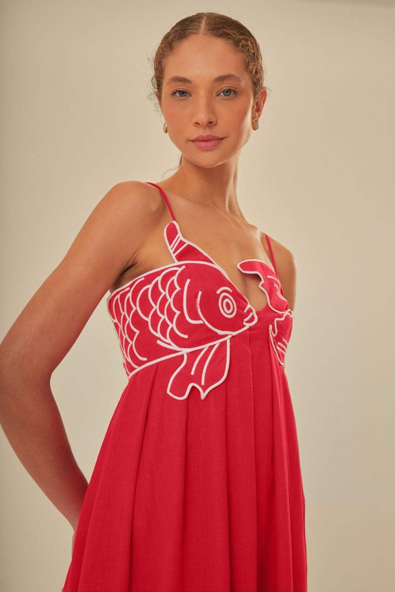Modern Eileen Goldfish Embroidered Maxi Slip Dress