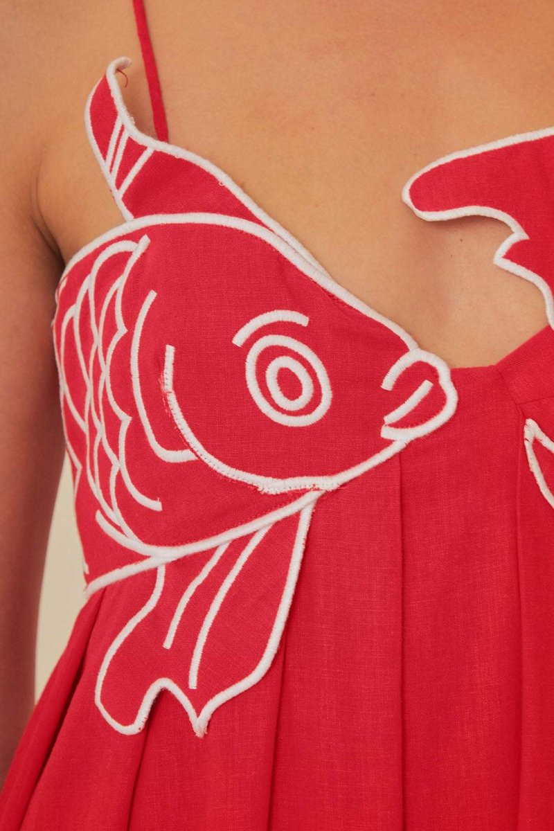 Modern Eileen Goldfish Embroidered Maxi Slip Dress