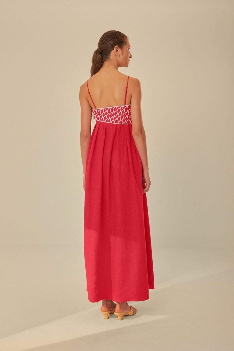 Modern Eileen Goldfish Embroidered Maxi Slip Dress