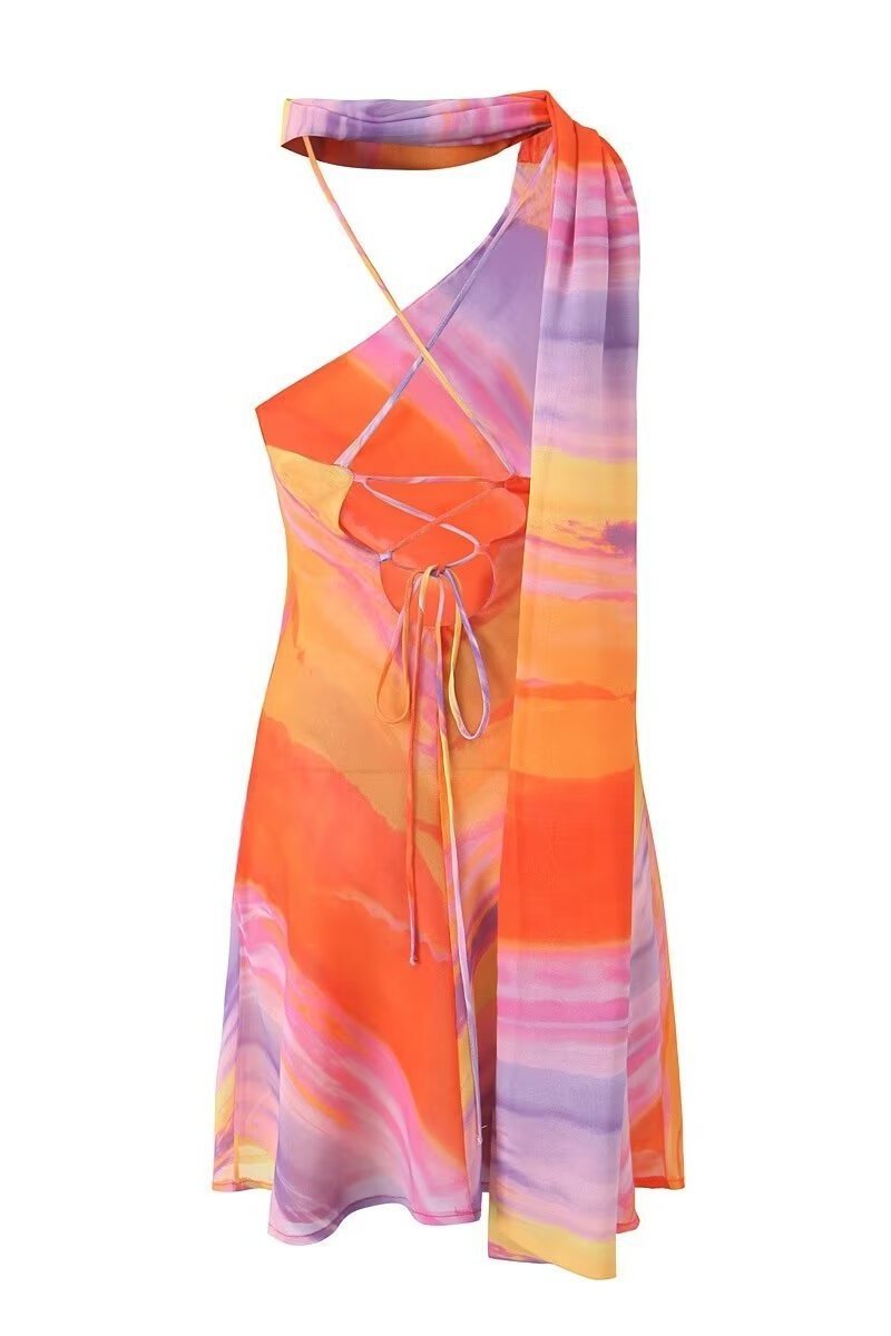 Elena One-Shoulder Lace-up Mini-Length Dress