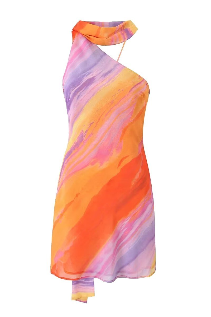 Elena One-Shoulder Lace-up Mini-Length Dress