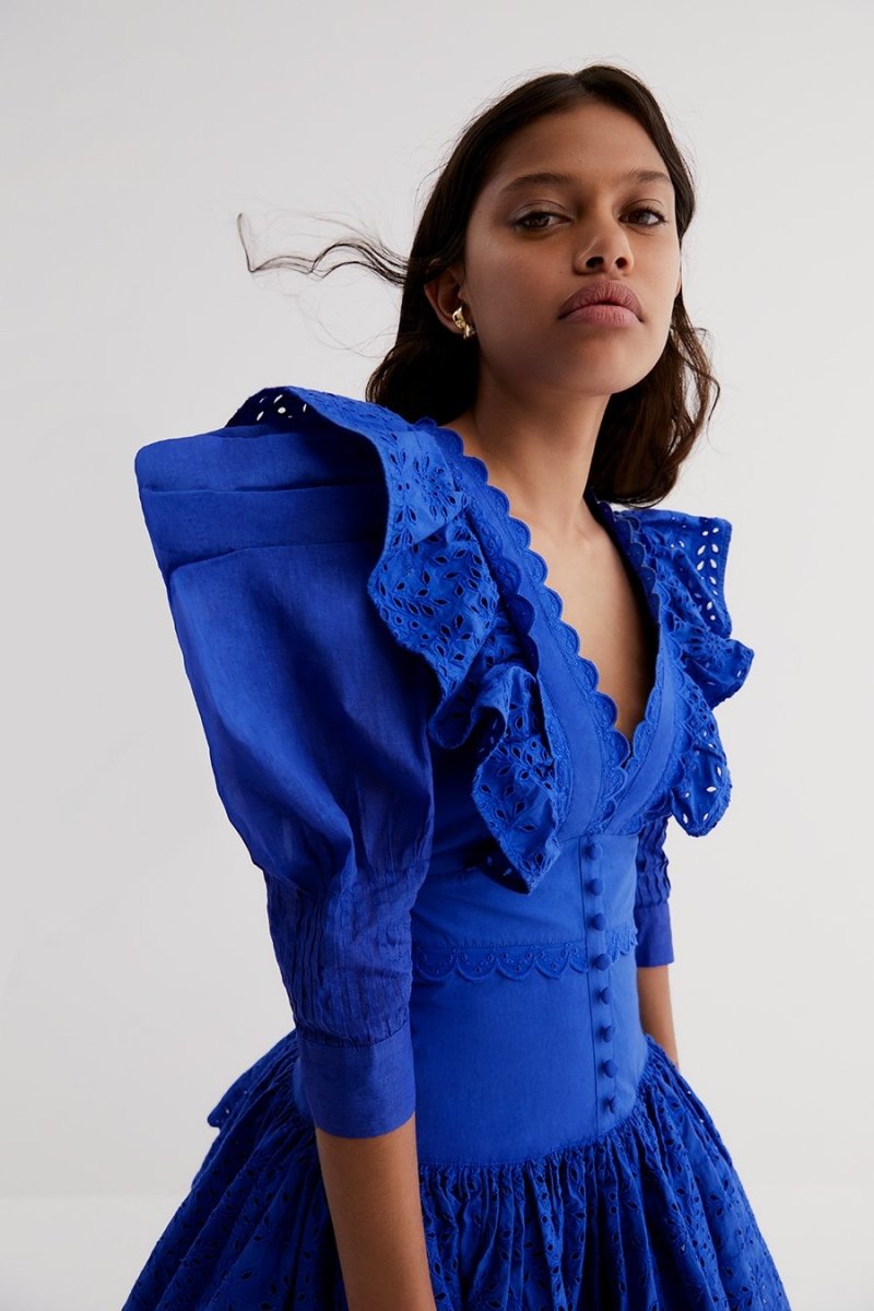 Elma Embroidered Ruffled Mini-Length Dress