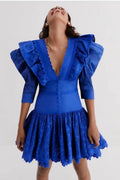 Elma Embroidered Ruffled Mini-Length Dress