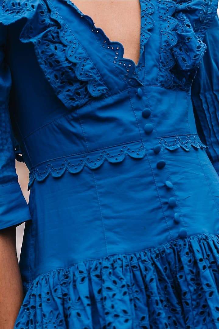 Elma Embroidered Ruffled Mini-Length Dress