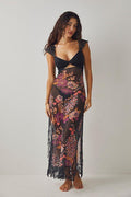 Elma Flower Patterned Cut-out Mesh Maxi Slip Dress
