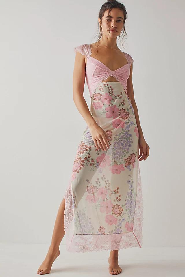 Elma Flower Patterned Cut-out Mesh Maxi Slip Dress