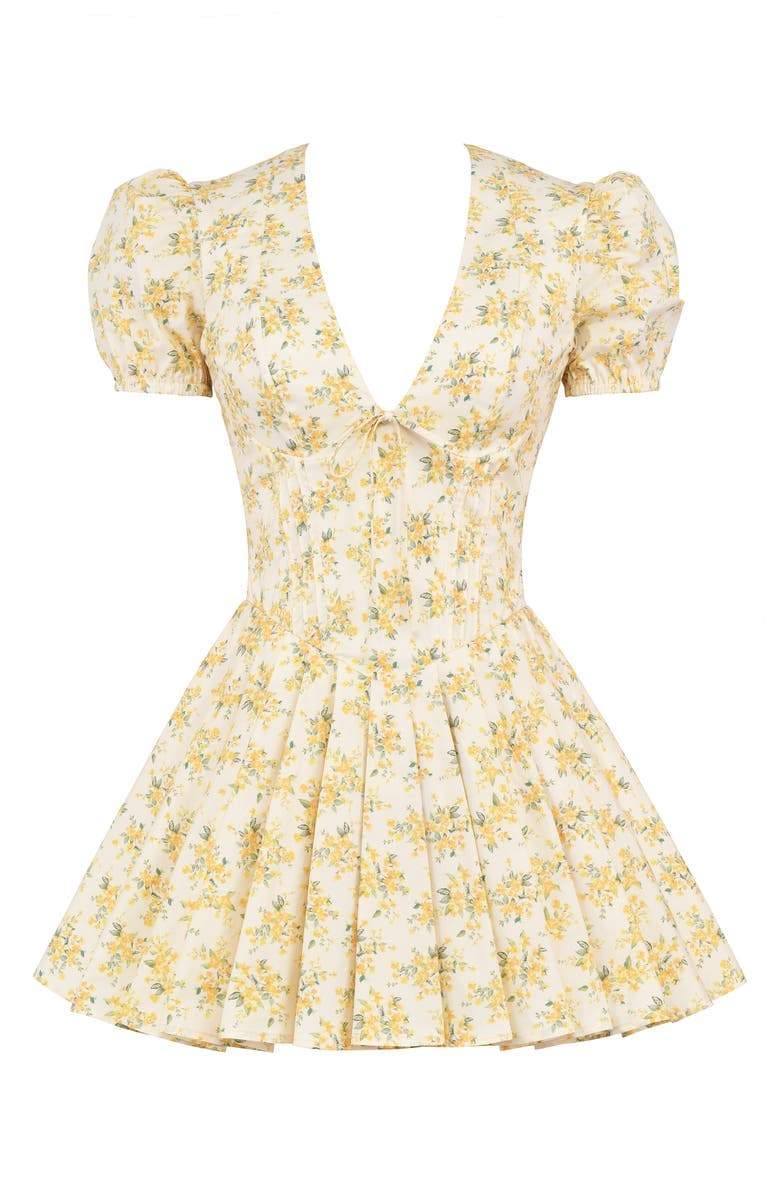 Emily Flower V-Neck Corset Mini-Length Dress