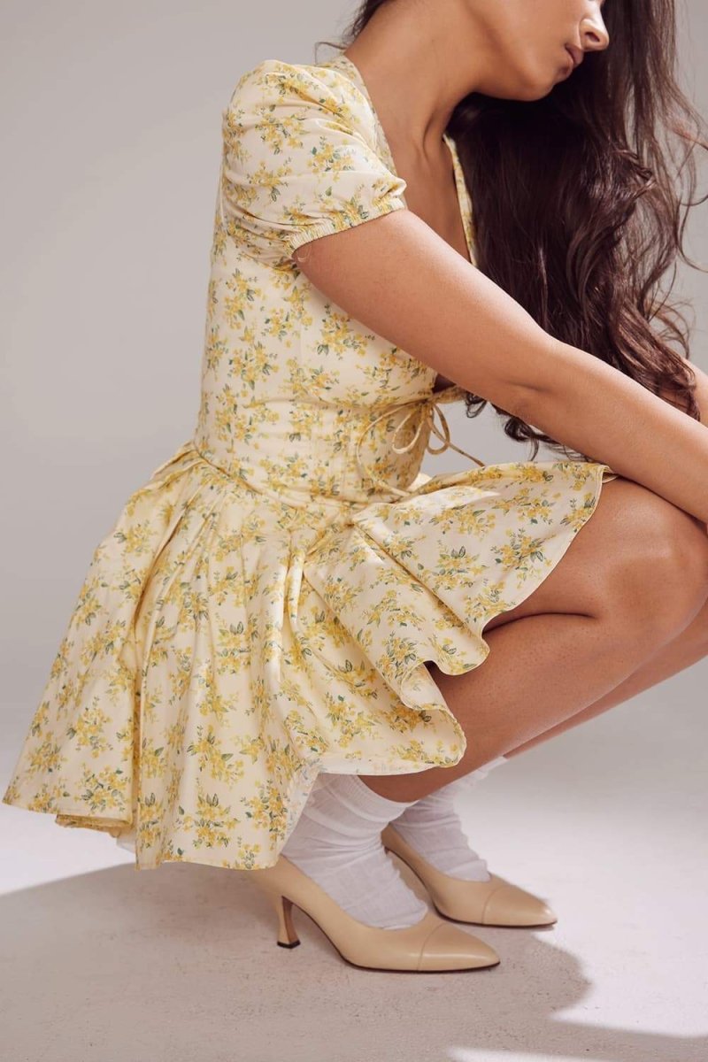 Emily Flower V-Neck Corset Mini-Length Dress
