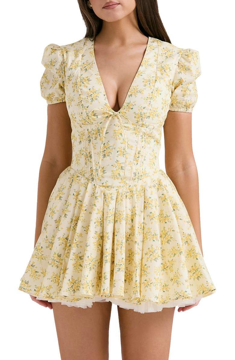 Emily Flower V-Neck Corset Mini-Length Dress