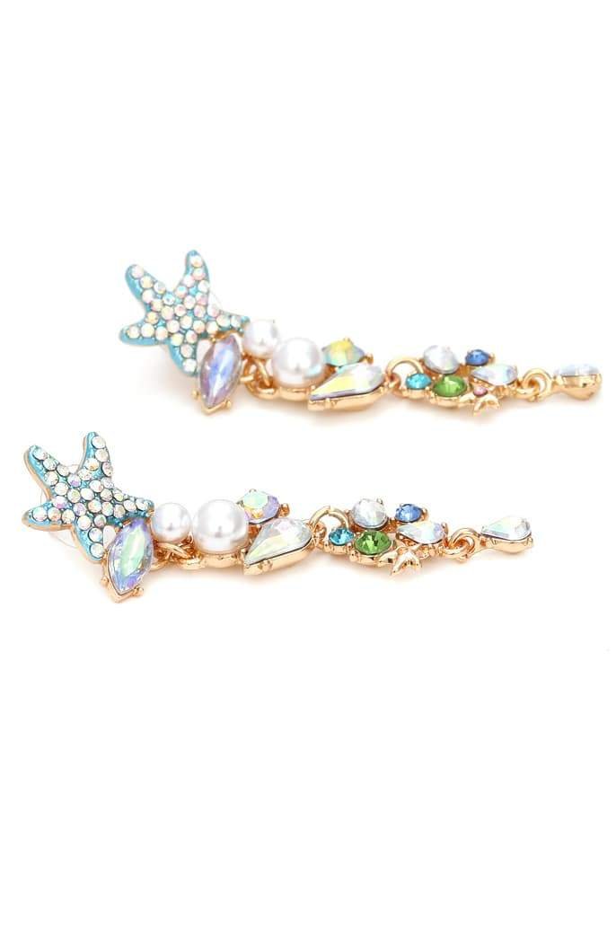 Statement Enamel Crystal Pearl Starfish Drop Earrings