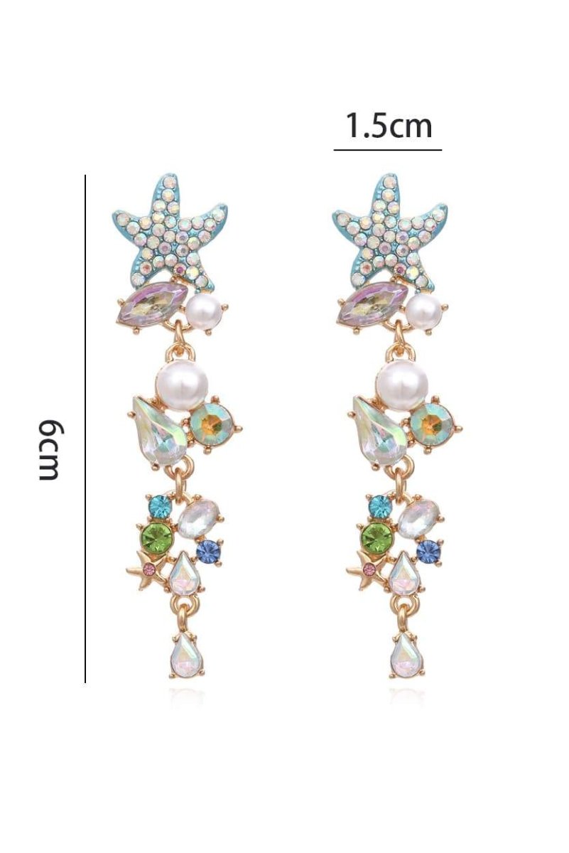 Statement Enamel Crystal Pearl Starfish Drop Earrings