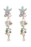 Statement Enamel Crystal Pearl Starfish Drop Earrings