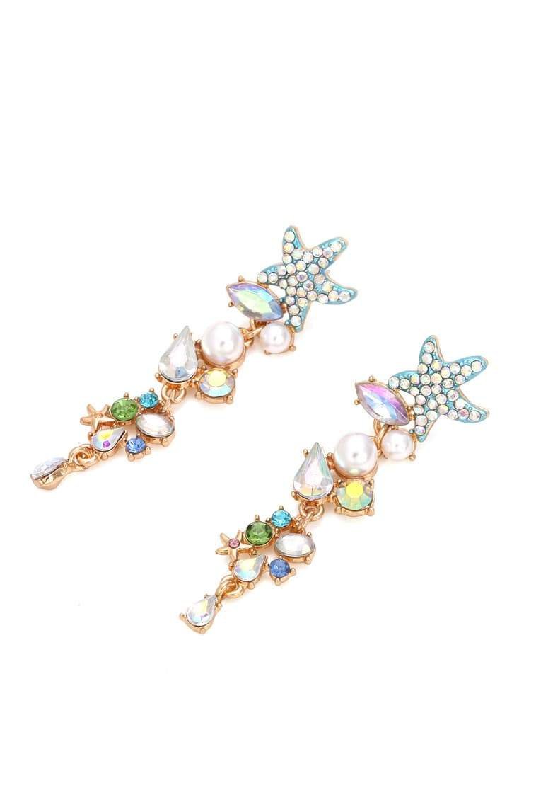 Statement Enamel Crystal Pearl Starfish Drop Earrings