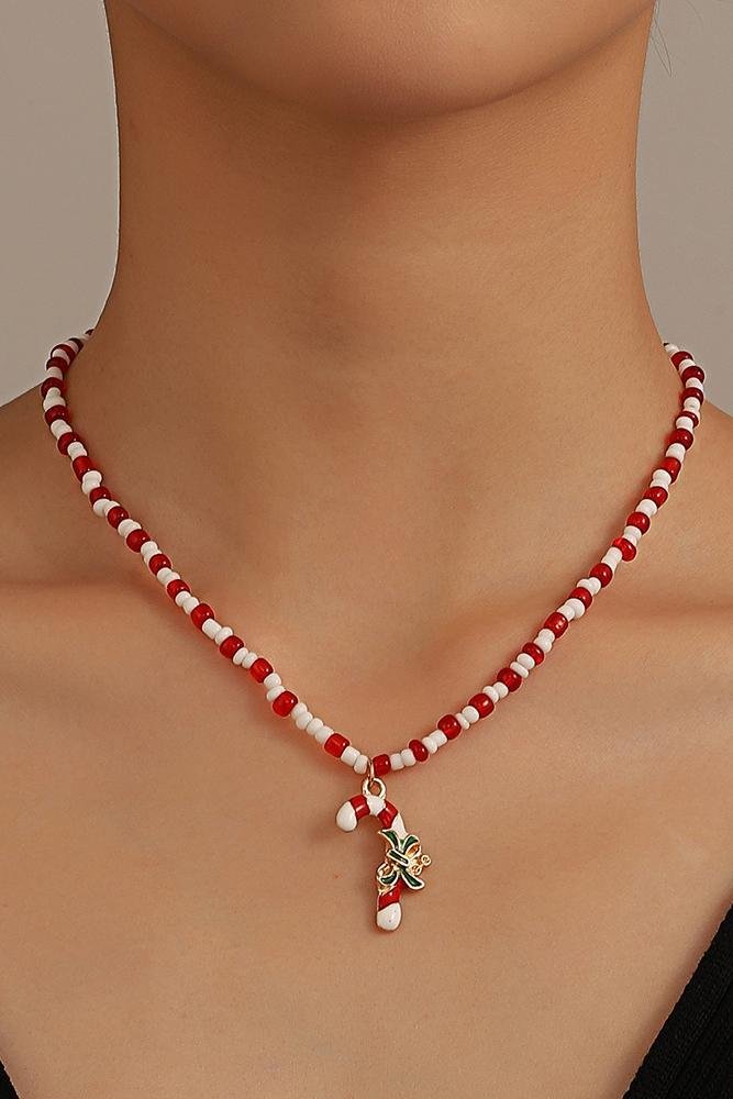 Statement Enamelled Candy Cane Beaded Necklace