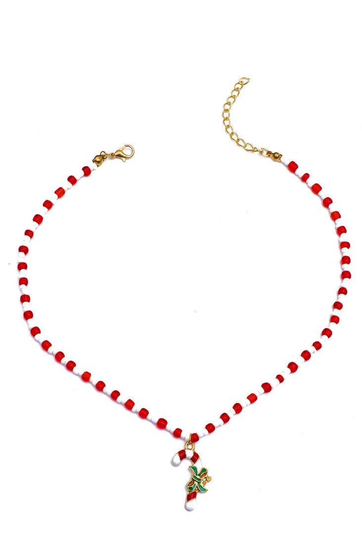 Statement Enamelled Candy Cane Beaded Necklace