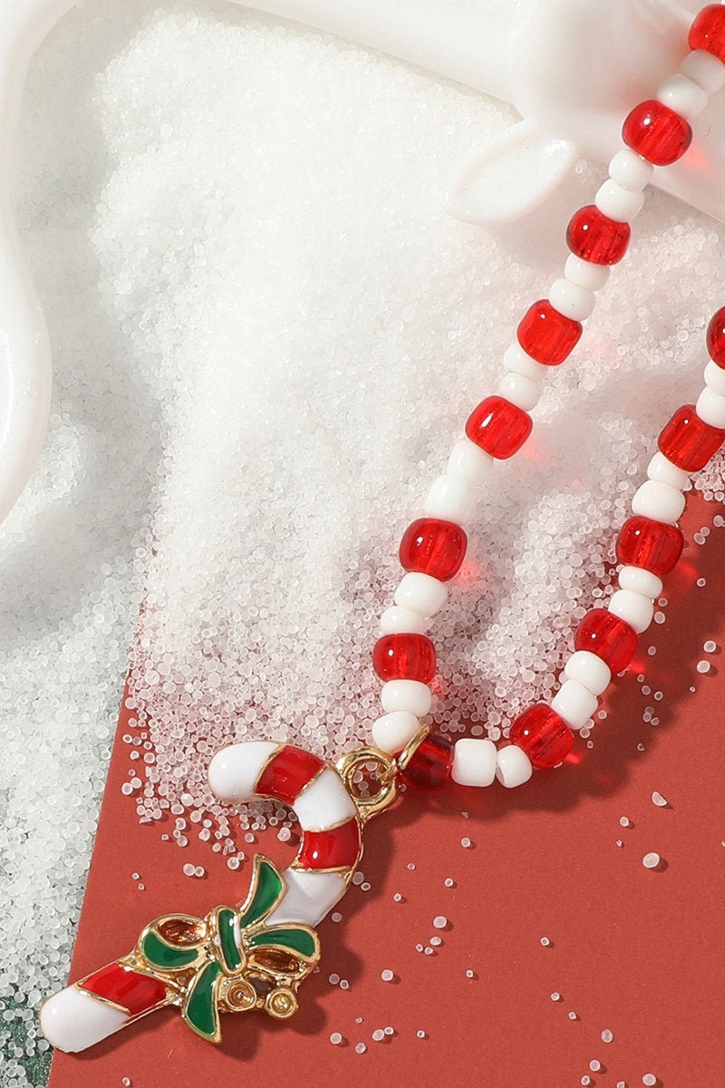 Statement Enamelled Candy Cane Beaded Necklace