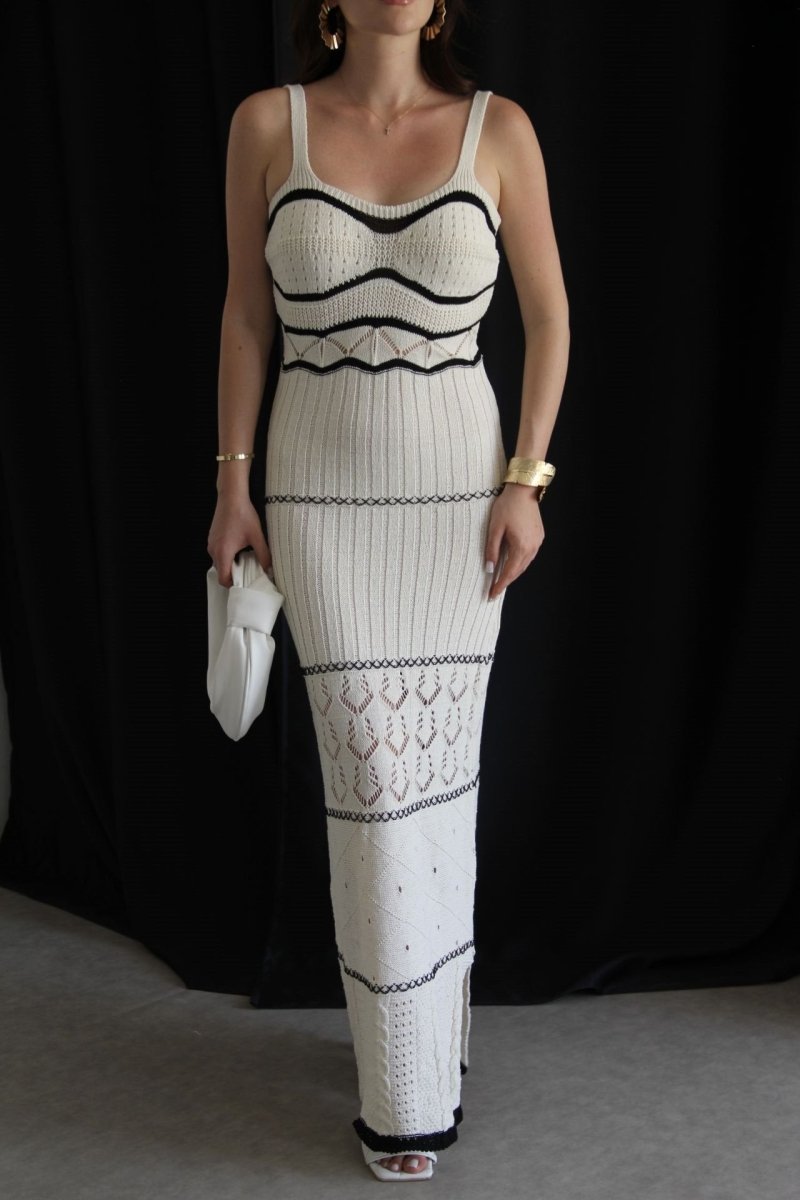 Modern Esther Knit Hollow Out Maxi Slit Dress