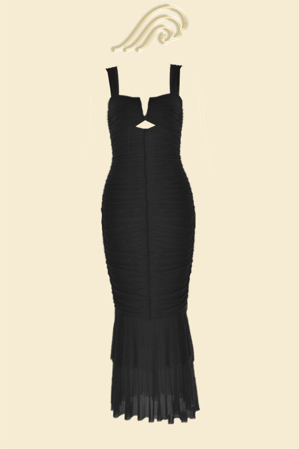 Ethel Gathered Flare Mesh Midi-Length Dress
