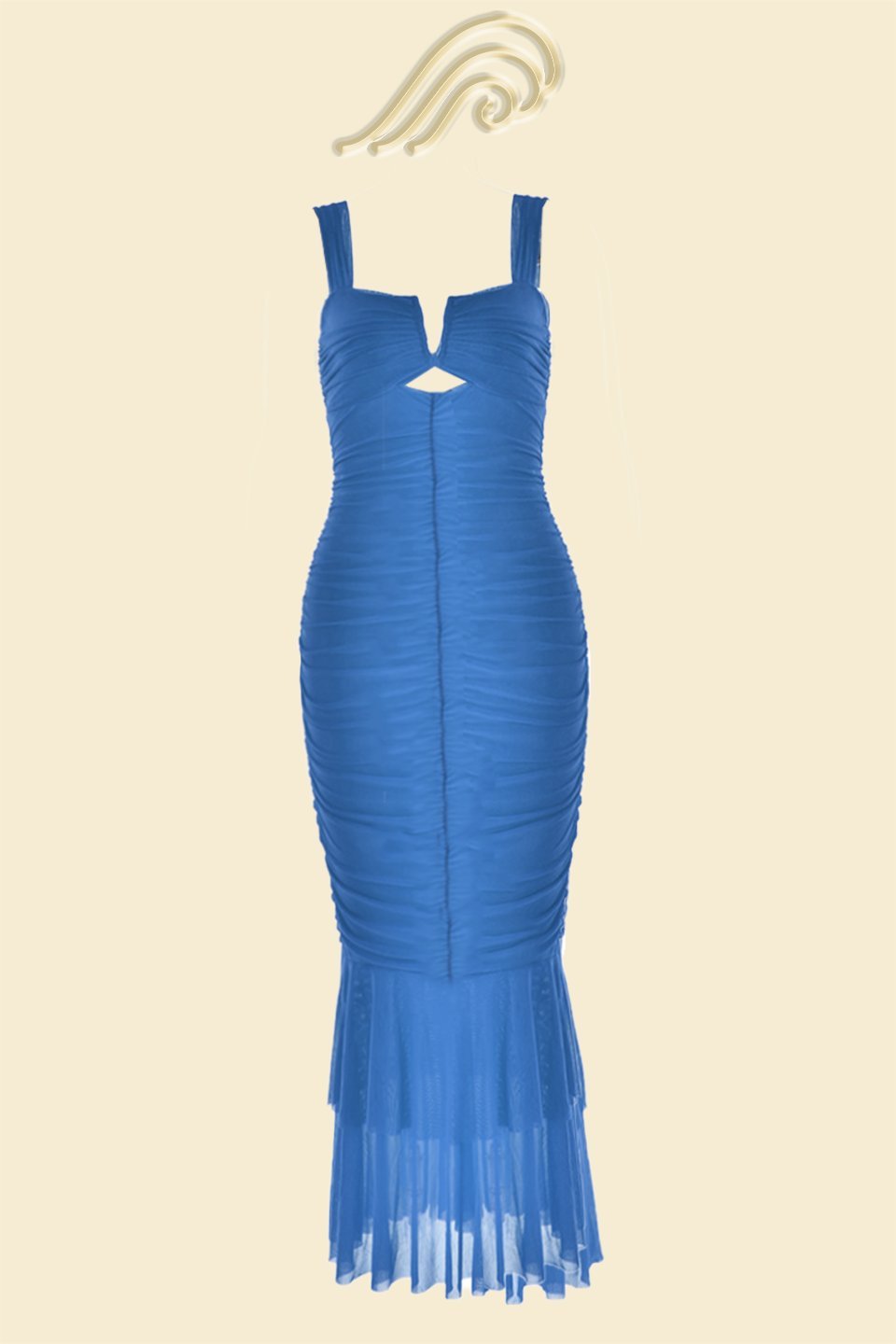 Ethel Gathered Flare Mesh Midi-Length Dress