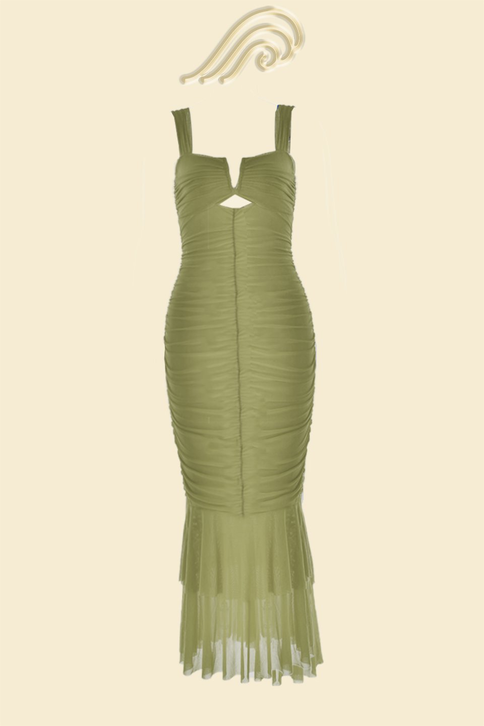 Ethel Gathered Flare Mesh Midi-Length Dress