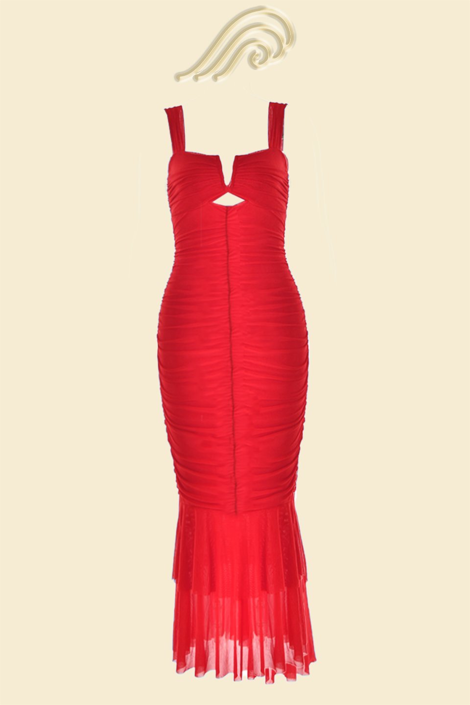 Ethel Gathered Flare Mesh Midi-Length Dress