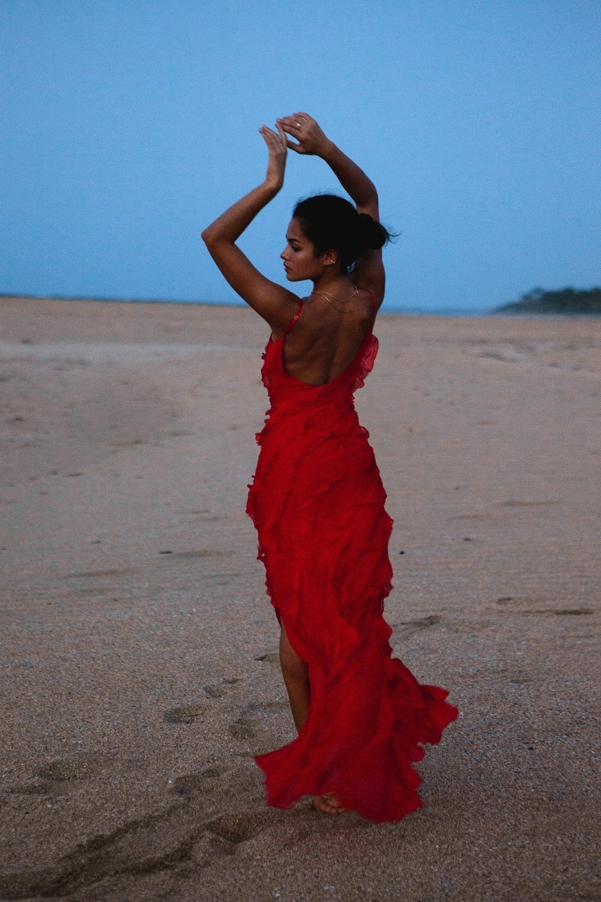 Modern Eve Chiffon Ruffled Maxi Slip Dress