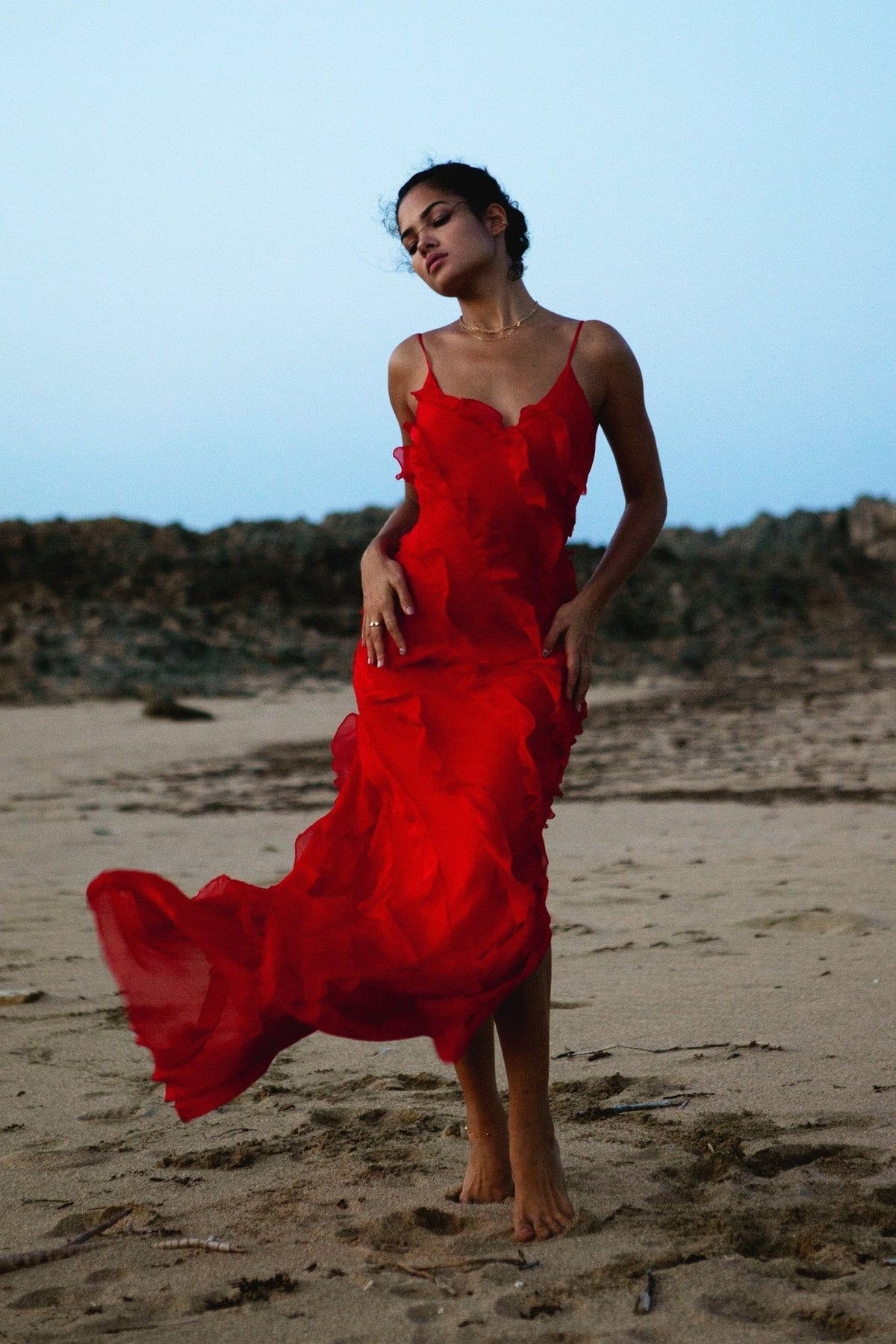 Modern Eve Chiffon Ruffled Maxi Slip Dress