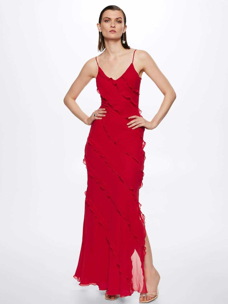 Modern Eve Chiffon Ruffled Maxi Slip Dress