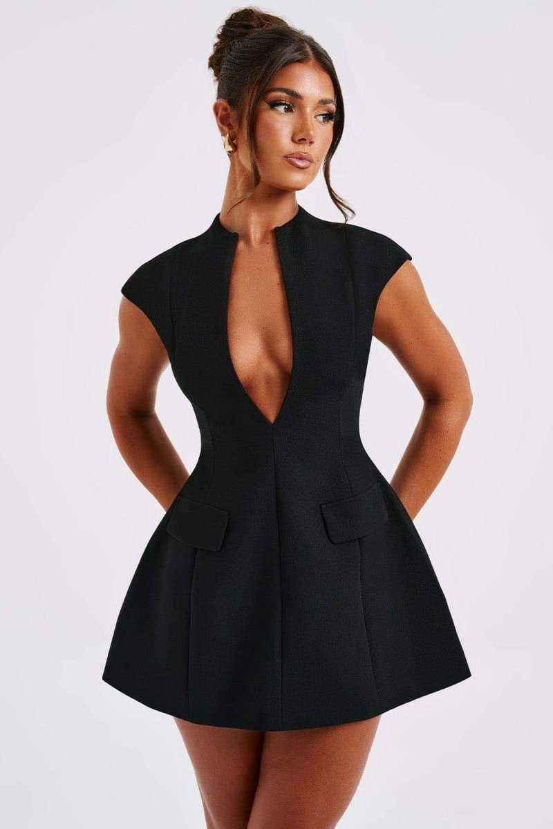 Evelyn Cap Sleeve Pleated Mini-Length Dress